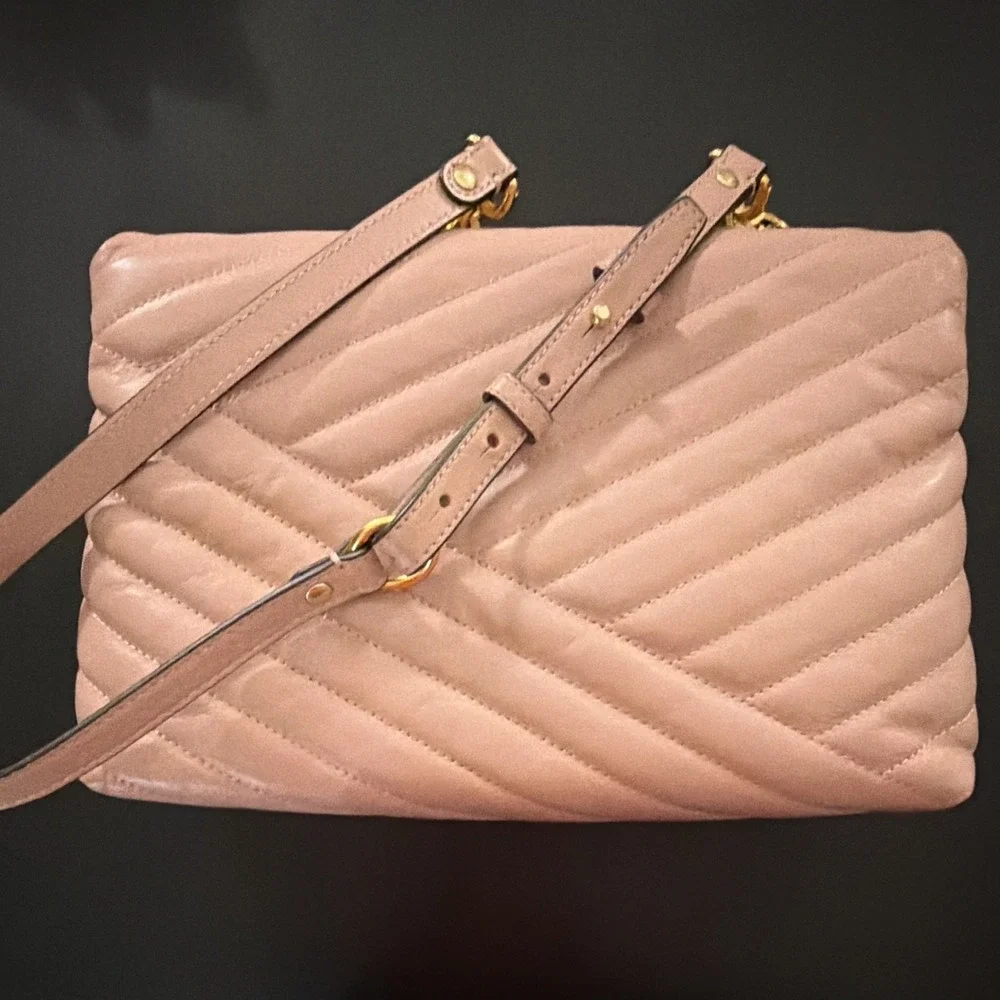 Tory Burch Pink Medium Kira Shoulder Bag Chevron Quilted Gold Chain Convertible